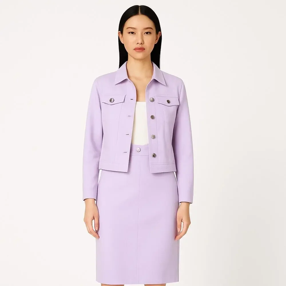 Calvin Klein Purple Lilac Long Sleeve Button Down Blazer Mini Skirt 2 Pc Set 14